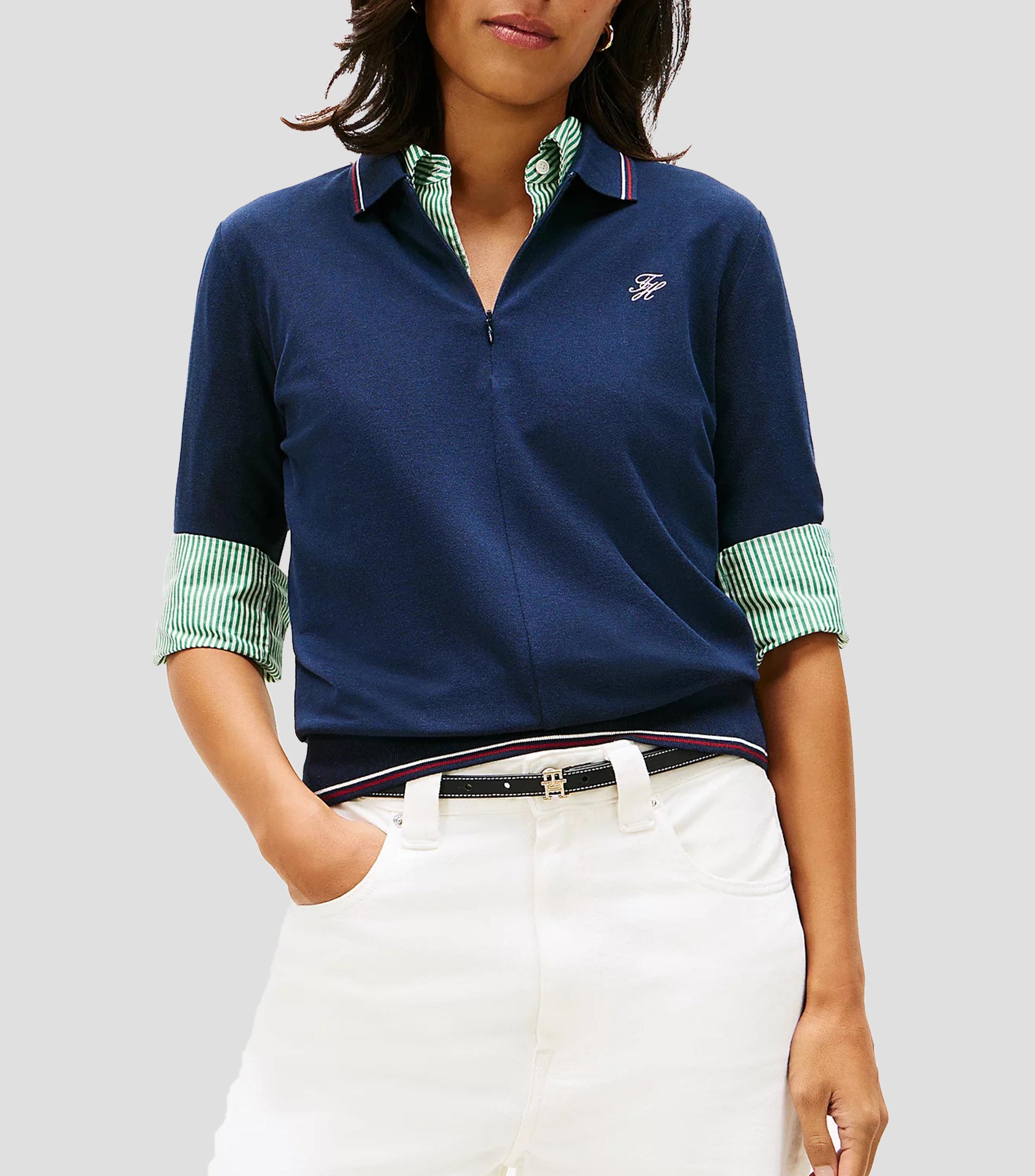 Playera tipo polo manga corta lisa Mujer